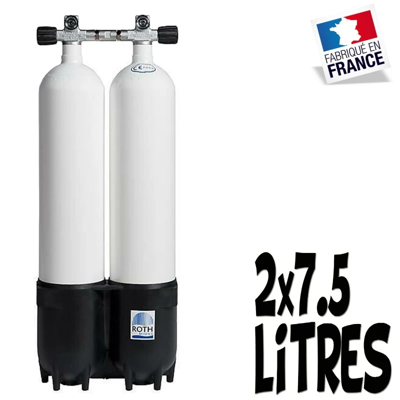 Bi-Bouteille de plongée 2 x 7.5 Litres 230 Bars (Ø140mm) - Roth Bi-Bouteille De Plongée 2 X 7.5 Litres 230 Bars (Ø140mm) - Roth -Magasin De Matériel De Plongée De Qualité bi bloc bouteille 2x75 litres 230 bars isolation roth