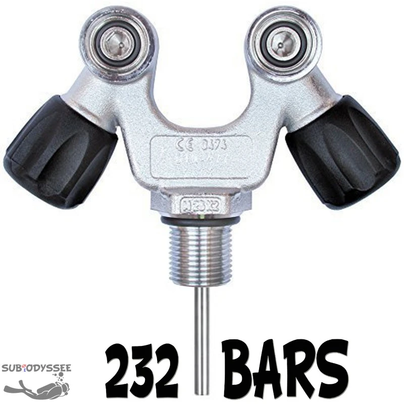 Robinet 2 Sorties Fixes en V G5/8 (DIN) 232B - M25 x 200 Robinet 2 Sorties Fixes En V G5/8 (DIN) 232B - M25 X 200 -Magasin De Matériel De Plongée De Qualité esm robinet 2 sorties fixes v din 232 bars m25x200 pas cher sub odyssee